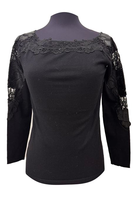 Maglia con trasparenze in pizzo ed ecopelle CECILIA BENETTI | Maglie | 92 150NERO